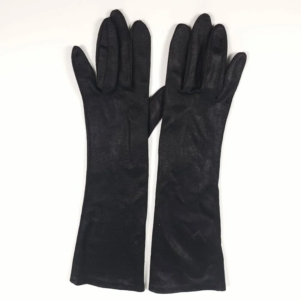 Vintage Hansen Mid Length Long Black‎ Gloves 14.5